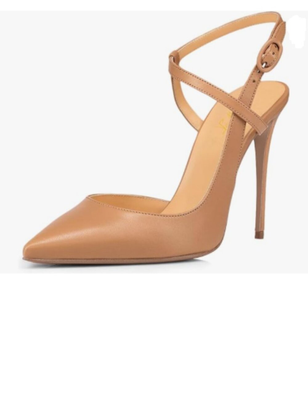 FOWT Sandy Brown Stiletto High Heel Strappy Slingback Pumps Pointed Toe Sandals